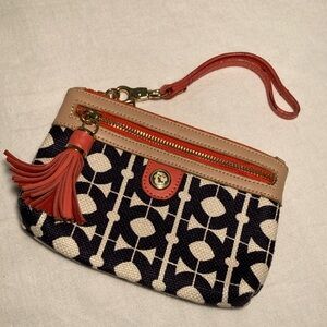 Spartina Wristlet clutch with Tassel orange blue